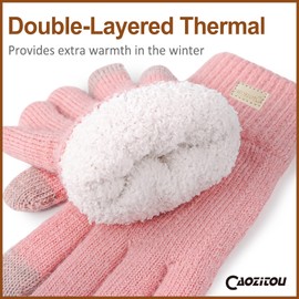 CAOZITOU Womens Winter Gloves,Thermal Touch Screen Knitted Gloves with Soft Lining for Walking Running Skiing Outdoor (Pink)