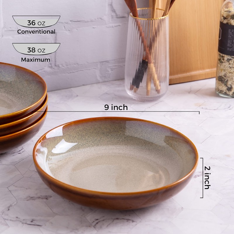 LERATIO Large Pasta Bowls,38oz Ceramic Pasta Bowls,9.0" Reactive Glaze Pasta