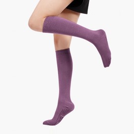 Non-Slip Yoga Pilates Plain Knee-High Toe Socks Non-Slip Socks Beige 2ea