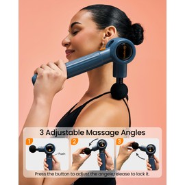 NAPRE Massage Gun with Extension Handle and 3 Adjustable Angles,Deep Tissue Back Massage for Neck/Shoulders/Waist/Legs/Body Pain Relief,Handheld Percussion Muscle Massager with Portable Case,Blue