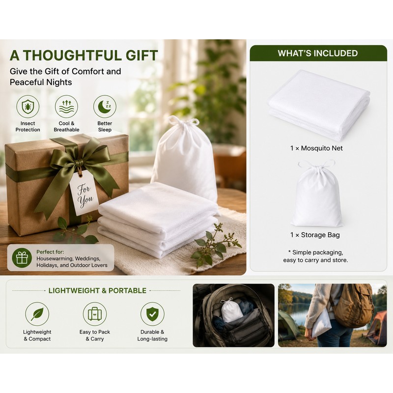 White Outdoor Camping Mosquito Net - Insect Proof, Protective, Portable