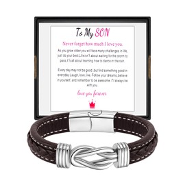 Hamoery Bracelet for Men Braided Leather Stainless Steel Bracelets Gift for Him Dad Husband Brother Son Grandson