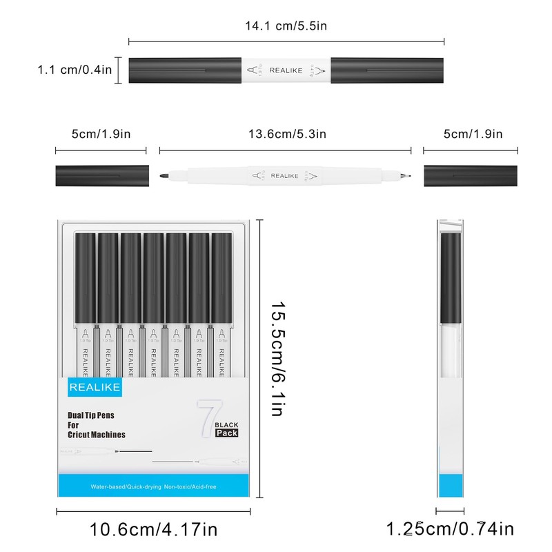 REALIKE Black Dual Tips Marker Pens for Cricut Maker 3/Maker/Explore