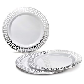 " OCCASIONS " 120 Plates Pack, Heavyweight Disposable Wedding Party Plastic Plates (10.5'' Dinner Plate, Milano in White & Silver)