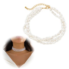 Vintage Imitation Pearl Necklace, Short Multi Layer Choker Pearl Necklace, Pearl Necklace with Pendant, Faux Pearl Necklace, Costume Necklace for Women