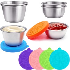 6 Pack Salad Dressing Container Small Condiment Containers with Lids, Reusable Stainless Steel Dipping Sauce Cups Containers for Lunch Bento Box, Picnic, Travel (1.7oz/50ml+2.4 Oz/70ml)