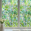 DARUITE Stained Glass Window Film, Green Leaf Pattern Window Film
