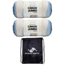 Caron Jumbo Print Ombre Faded Jeans 296619-19004 (2-Skeins - Same Dye Lot) Worsted Medium #4 Acrylic Yarn for Crocheting and Knitting - Bundle with 1 Artsiga Crafts Project Bag