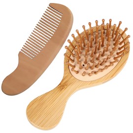 2 Pcs Hair Brush for Hair Growth, Natural Bamboo Beech Bristles Detangling Wooden Paddle Hairbrush for Massaging Scalp, for Women Men and Kids, for All Hair Types, with Ergonomic handle