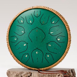 Steel Tongue Drum -15 Notes steel Drum - 14 Inch Tongue Drums Instrument, Hand Pan Drums with Music Book, Handpan Drum Mallets and Carry Bag, D Major Green