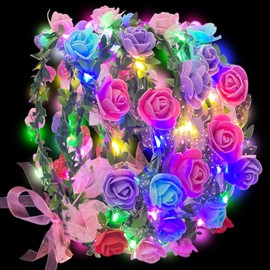 Joycabin Pack of 5 LED Flower Crown Headbands, Luminous Flower Wreath, Headbands, LED Hair Band, Hair Wreath, Flowers Party Accessories for Women, Girls, Birthday Party, Carnival, Wedding Decor