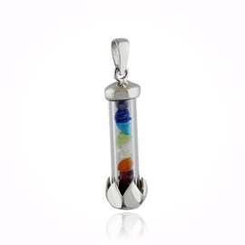 New Lotus Glass Tube Chakra Pendant - 925 Sterling Silver - Colored Stones Energy CL0611SY