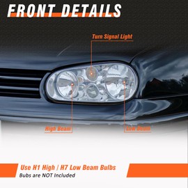 AXLAHA Headlight Assembly for 1999 2000 2001 2002 2003 2004 2005 2006 Volkswagen Golf MK4 compatible with 2004 VW Golf R32,1999-2002 VW Cabrio,Do not fit MK5 for 2006 models