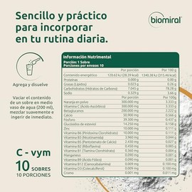 Biomiral C-VYM - Suplementos Alimenticios - Vitamina C, Betaglucanos, Vitamina D3, Zinc Y 7 Vitaminas del Complejo B - Caja con 10 Sobres + 1 Regalo -