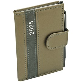 Pocket Calendar 2024, A7 with Ballpoint Pen and Holder, in Leather Look, Diary 2024, with Pen Timer incl. Annual Calendar and Week to View (Olive)