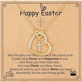 MLLISDGGET Easter Cross Necklace for Women, 14K Gold Plated Dainty Religious Jewelry, Stainless Steel Chain and Non-Tarnish Pendant, Trendy Christian Gifts for Women, Jewelry Set.