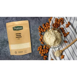 Organic Ground Almond- Raw, Unsalted, Non-GMO, No Additives, No Preservatives, Vegan - High in Protein, Healthy Fats, and Antioxidants - Perfect for Snacking, Baking, and Cooking - Thames Organic 250g