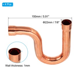 PATIKIL 7/8 Inch ID P-Trap Copper Pipe Fittings, 4 Pcs Welding Solder Sweat Connection for HVAC Refrigeration Air Conditioning Plumbing Supply