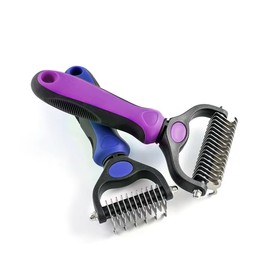 WePet Grooming Rake for Dogs & Cats, Double-Sided Deshedding Brush, Extra-Wide Dematting Tool, Slicker Comb for Undercoat & Loose Hair Removal, Reduces Shedding by 95%, Blue, Large