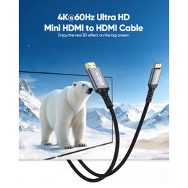 ApoJodly Mini HDMI to HDMI Cable 6FT, High Speed HDMI to Mini HDMI Cable for Portable Monitor 4K@60Hz HDMI Mini 2.0 Cord 2K,1080P, HDR Compatible with Camera, Camcorder, Laptop, HDTV, Graphics