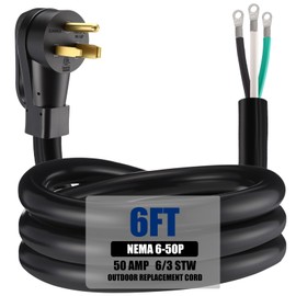 6.6 FT 6 AWG 3 Prong Replacement Power Cord Compatible with NEMA 6-50P 50 Amp 250V Welder Extension Cable with Open End for Welder Dryer Garage Heater Generator, ETL Listed