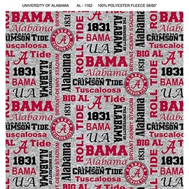University of Alabama Fleece Blanket Fabric-Alabama Crimson Tide Heather Grey Fleece Fabric Sold by The Yard