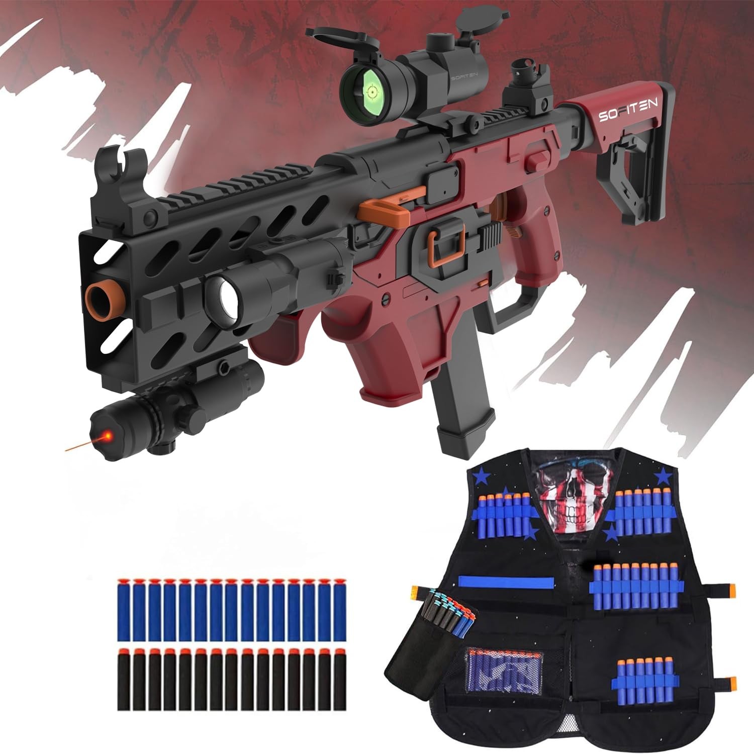 SOFITEN Toy Gun Automatic Sniper Rifle with Tactical Vest Kit, Scope ...