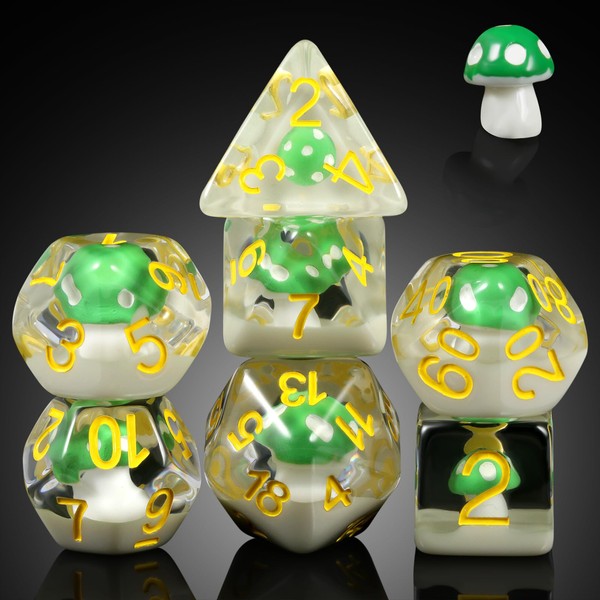Mushrooms D&D Dice, DNDND 7PCS Resin DND Dice with Velvet