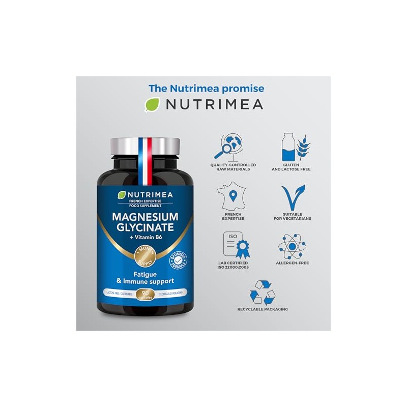 Nutrimea - Magnesium Glycinate Supplements 300mg - Vitamin B6-90 Capsules