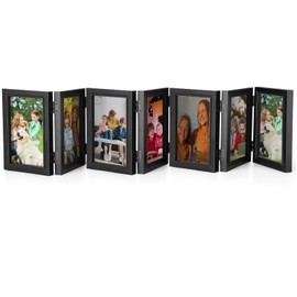 Sintuff 8 x 10 Picture Frames Hinged Fold Photos Frame Collage Vertical with Acrylic Opening Wood Desk Photo Rustic Multiple Desk Family Picture Collage Wedding Supplies (7 Fold Style,4x6inch,Black)