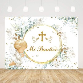 AIBIIN 7x5ft Mi Bautizo Backdrop Greenery God Bless First Holy Communion Party Decorations Green Eucalyptus Baby Shower Party Banner Photo Shoot Props