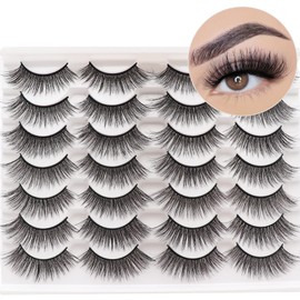 Losha Eyelashes Natural Look Faux Mink Lashes Pack Handmade Wispy False Eyelashes 14 Pairs Eye Lashes (F61)