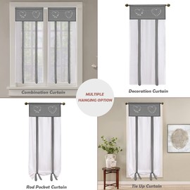 SIMPVALE 1 x Roman Blind Curtain - Embroidery Roman Blind Shade - Transparent Curtains Tulle Panels Window Cover for Bedroom, Bathroom, Kitchen, Grey, Width 45 cm / Height 90 cm