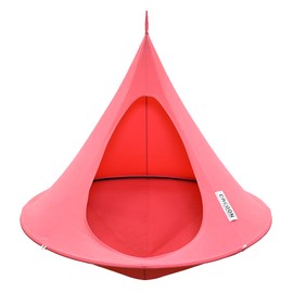 Single Cacoon Hanging Chair – Cozy Indoor/Outdoor Hammock with Polyester Canvas, 440 lb Capacity, Includes 18ft Rope & Carabiner (Coral Rose)