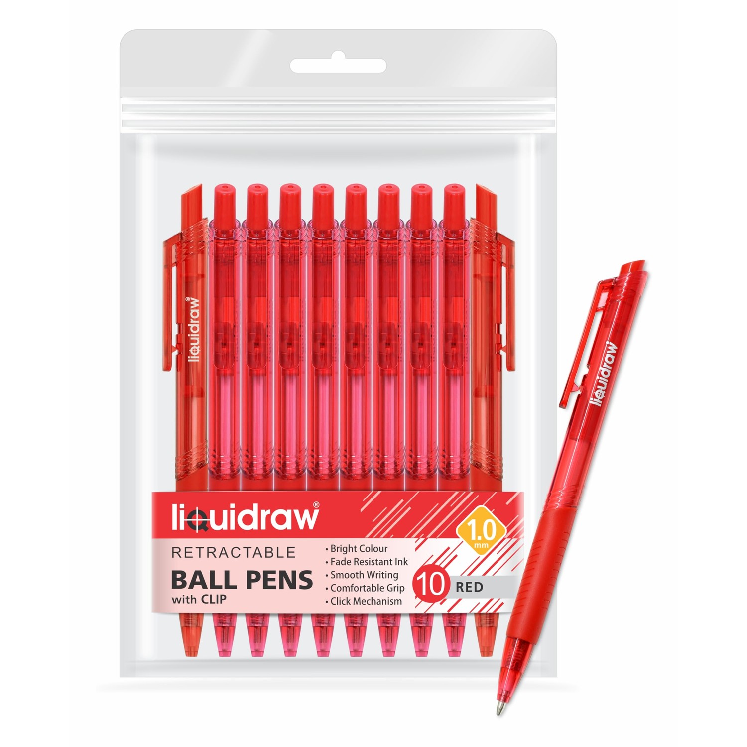 Liquidraw Ballpoint Red Pens Set Of 10 Retractable Red Ball Pens Medium ...