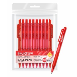 Liquidraw Ballpoint Red Pens Set Of 10 Retractable Red Ball Pens Medium Point 1.0mm Ball Point Red Pen Set Smooth Writing Comfortable Grip Click Pens For Home, School & Office (Red)