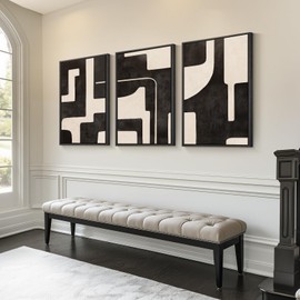 Large Framed Neutral Abstract Wall Art for Living Room, 3 Piece Black Beige Canvas Prints Paintings Artwork for Walls, Modern Minimalist Abstract Pictures for Hallway Office Wall Decor 24x36 In