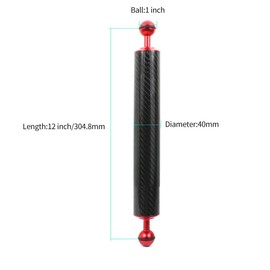 CS PRIORITY Kohlefaser-Schwimmer-Verlängerungsarm, 2,5 cm, Dual-Kugel-Tauchkamera, Fotografie, D40 mm, leichtes Unterwasser-Auftriebsstativ (1 Stück, 30,5 cm, rot)