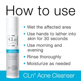 CLn CLn® Acne Cleanser-Facial Cleanser with 0.5% Salicylic Acid to Eliminate Blackheads & Breakouts, Oil-Free & Fragrance-Free, 3.4 fl. oz.