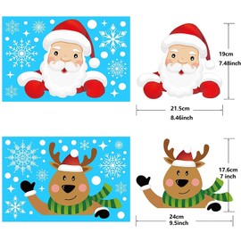 Christmas Window Clings, T Tersely 8 Sheets Christmas Window Stickers, Snowflake Snowman Santa Reindeer Window Stickers,Removable Static Window Stickers, for Christmas Window Decoration