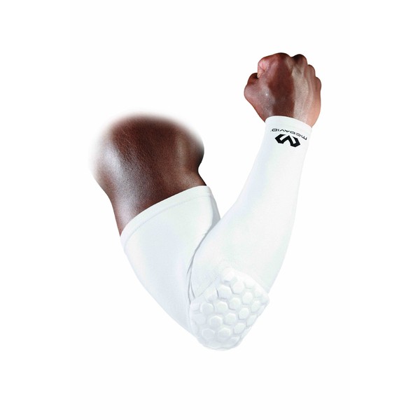 McDavid Sports and Medical Products, Hex, Sports Compression Sleeve with Elbow Pad for Baseball, Football, Basketball, Golf, Elbow Support for Lymphedema, Arthritis with UV Protection, Mangas , White, Small