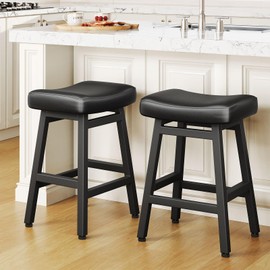 Raynesys Counter Height Bar Stools Set of 3, 24 Inch Barstools for Kitchen Counter, Kitchen Stools with Bonded Leather Saddle Seats & Heavy Duty Metal Legs, Easy Assembly, Brown/Black