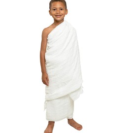 FakeFace Ihram Towel for Boys 2 Piece White Hajj and Umrah Islamic Middle East Arab Ritual Towel Soft Absorbent Ahram Ehram Towel Kids Pilgrimage Clothes (White)