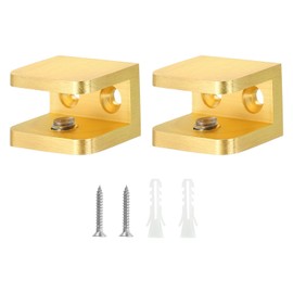 sourcing map Glass Shelf Clamp, 2Pcs Brass Glass Clamp for 10-12mm Thick Glass, Adjustable Glass Shelf Bracket Support Holder, Gold