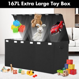Extra Large Toy Box 167L, Sturdy Toy Storage Chest Organizer Bin Baskets with 2 Removable Divider for Boys, Girls, Kids, Nursery, Bedroom, Playroom, 35.5"x17" x17" (Linen Black)