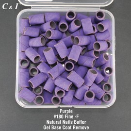 C & I Nail Sanding Bands 100 PCS Plus Upgrade Mandrel 1 PC, Nail Drill Bits for Acrylic Gel Nails Remove, Natural Nails Buffer for Nail Prep and Nail Shiner (Purple, #180 Fine)