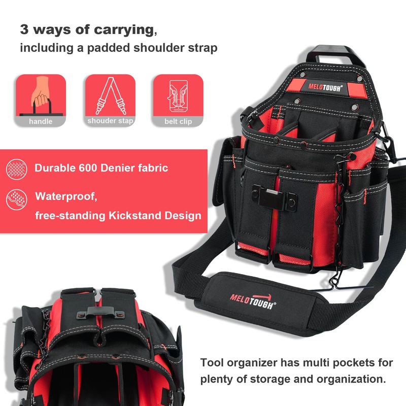 MELOTOUGH Professional Electrician Tool Pouch Bag with Shoulder Strap Tool