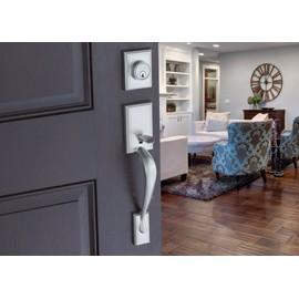 Copper Creek FZ2610XCK-SS Craftsman Front Entrance Handleset in Satin Stainless with Colonial Knob Interior