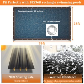 Riare 18 x 36ft Rectangle Pool Leaf Net Cover- Fine Mesh Swimming Pool Screen Cover with Reinforcement Edge for Inground and Above Ground Pool, Catching Leaves, Sunshade