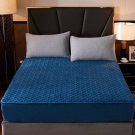 Pangzi Solid Flannel Plush Bedding Fitted Sheet,Velvety Soft Heavyweight Non-Slip Protective Cover for Bed Mattress (Twin Extra Long, Blue)